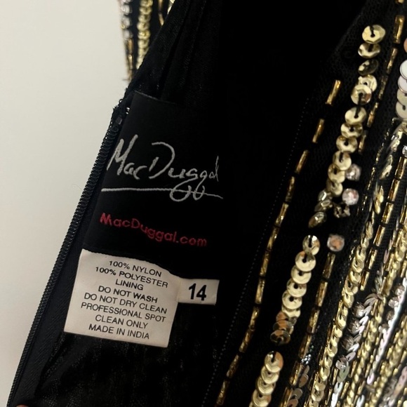 MAC DUGGAL Stripe Sequin Plunge Column Gown in Black Gold Size US 14 - Picture 6 of 8